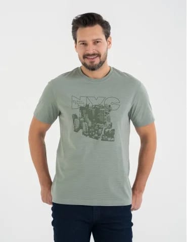 Koszulki z krótkim rękawem - T-shirt męski bawełniany z nadrukiem monochromatycznym ZIELONY - produkt 1