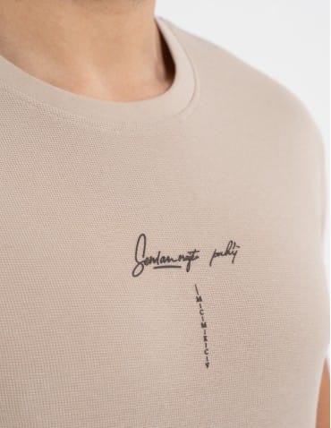 Koszulki z krótkim rękawem - T-shirt męski bawełniany o regularnym kroju z nadrukiem BEIGE - produkt 2