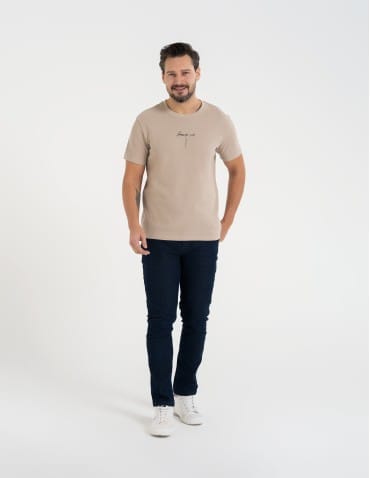 Koszulki z krótkim rękawem - T-shirt męski bawełniany o regularnym kroju z nadrukiem BEIGE - produkt 3