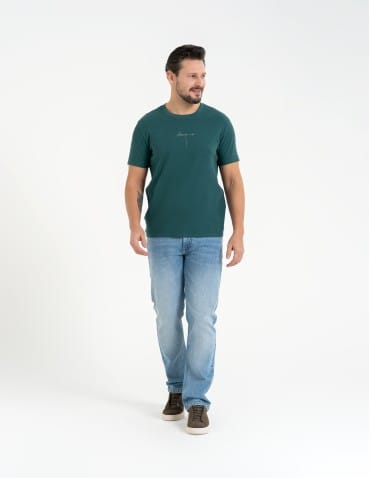 Koszulki z krótkim rękawem - T-shirt męski bawełniany o regularnym kroju z nadrukiem ZIELONY - produkt 3