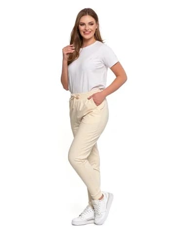 Spodnie damskie - Spodnie damskie dresowe basic KREMOWY - produkt 1