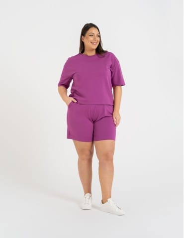 Koszulki z krótkim rękawem - T-shirt damski o luźnym kroju z napisami FIOLETOWY - produkt 9