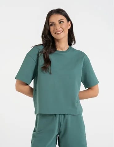 Koszulki z krótkim rękawem - T-shirt damski o luźnym kroju z napisami TURKUSOWY - produkt 1