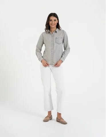 Koszula jeansowa damska w stylu denim - SZARY