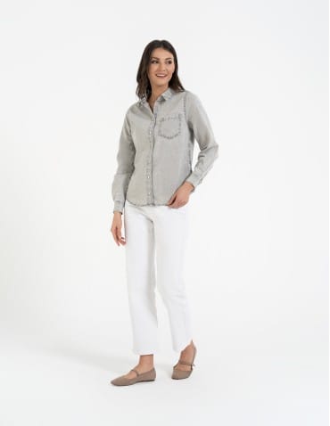 Bluzki i koszule - Koszula jeansowa damska w stylu denim SZARY - produkt 3