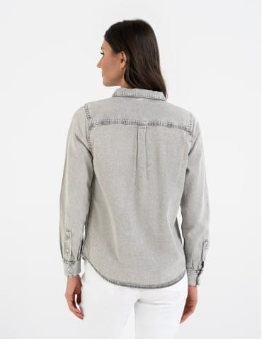 Bluzki i koszule - Koszula jeansowa damska w stylu denim SZARY - produkt 5