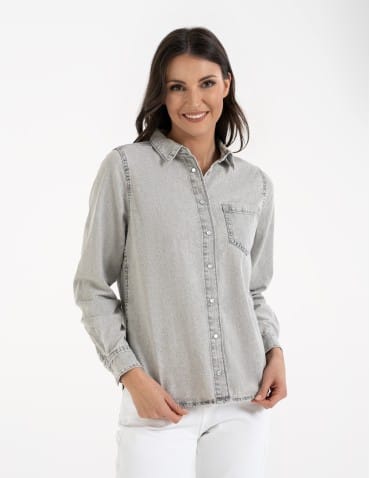 Bluzki i koszule - Koszula jeansowa damska w stylu denim SZARY - produkt 6