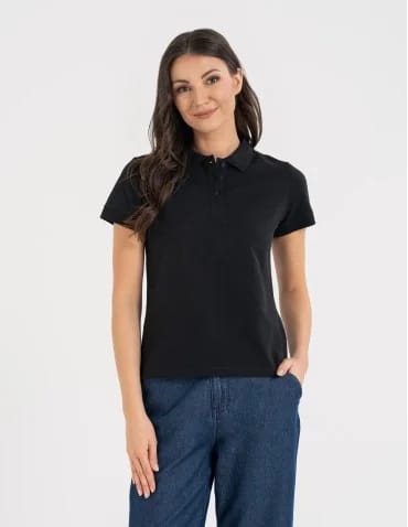 Koszulki polo - Koszulka polo damska z kołnierzykiem CZARNY - produkt 1