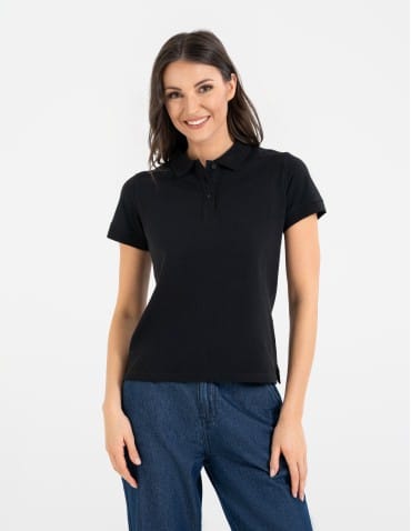 Koszulki polo - Koszulka polo damska z kołnierzykiem CZARNY - produkt 3
