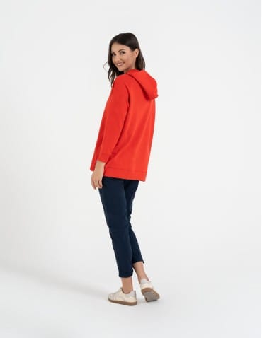 Bluzy damskie - Bluza damska dresowa oversize z kapturem CZERWONY - produkt 16
