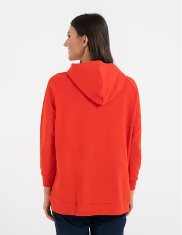 Bluzy damskie - Bluza damska dresowa oversize z kapturem CZERWONY - produkt 9