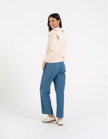 Bluzy damskie - Damska bluza dresowa ze stójką i zamkiem ocieplana BEŻOWY - produkt 11