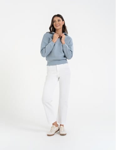 Bluzy damskie - Damska bluza dresowa ze stójką i zamkiem ocieplana NIEBIESKI - produkt 9