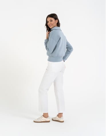 Bluzy damskie - Damska bluza dresowa ze stójką i zamkiem ocieplana NIEBIESKI - produkt 10
