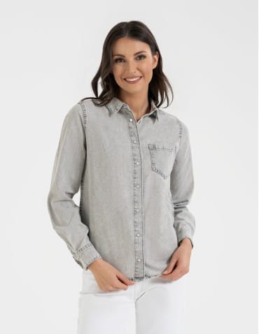 Bluzki i koszule - Koszula jeansowa damska w stylu denim SZARY - produkt 27