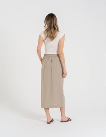 Spódnice midi - Spódnica damska midi casual z lnem i wiskozą BEŻOWY - produkt 6