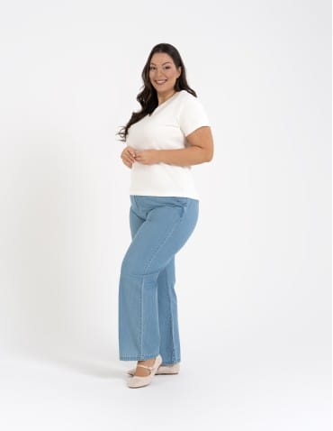 Spodnie materiałowe - Spodnie damskie jeansowe casual z wysokim stanem JASNY NIEBIESKI  - produkt 4