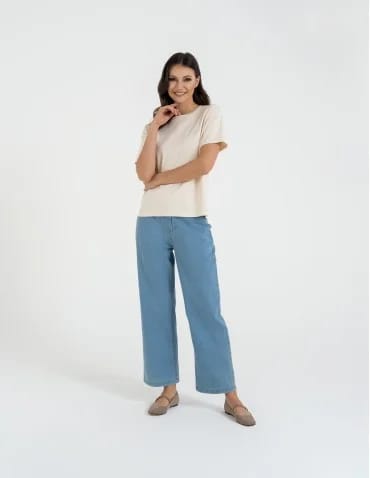 Spodnie materiałowe - Spodnie damskie jeansowe casual z wysokim stanem JASNY NIEBIESKI  - produkt 1