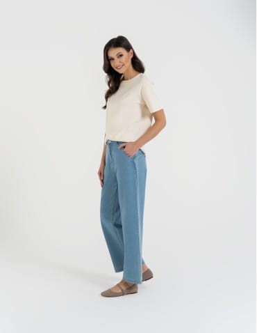 Spodnie materiałowe - Spodnie damskie jeansowe casual z wysokim stanem JASNY NIEBIESKI  - produkt 3