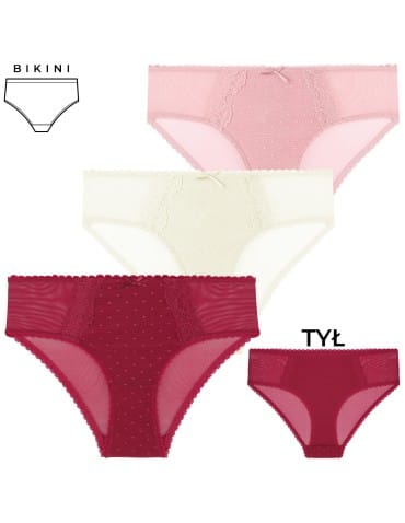 Majtki figi - Majtki damskie figi bikini eleganckie z siateczką z tyłu 6-pak WIELOKOLOROWY - produkt 6
