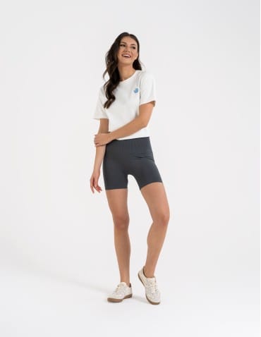 Legginsy damskie - Bezszwowe legginsy kolarki damskie z wysokim stanem w prążek GRAFIT - produkt 3