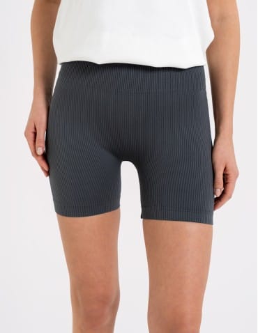 Legginsy damskie - Bezszwowe legginsy kolarki damskie z wysokim stanem w prążek GRAFIT - produkt 5