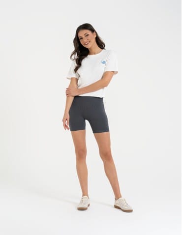 Legginsy damskie - Bezszwowe legginsy kolarki damskie z wysokim stanem w prążek GRAFIT - produkt 8