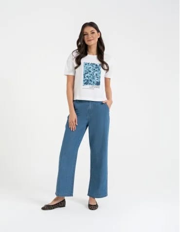 Spodnie materiałowe - Spodnie damskie jeansowe casual z wysokim stanem NIEBIESKI - produkt 1