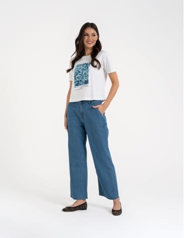 Spodnie materiałowe - Spodnie damskie jeansowe casual z wysokim stanem NIEBIESKI - produkt 3