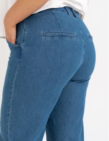 Spodnie materiałowe - Spodnie damskie jeansowe casual z wysokim stanem NIEBIESKI - produkt 6