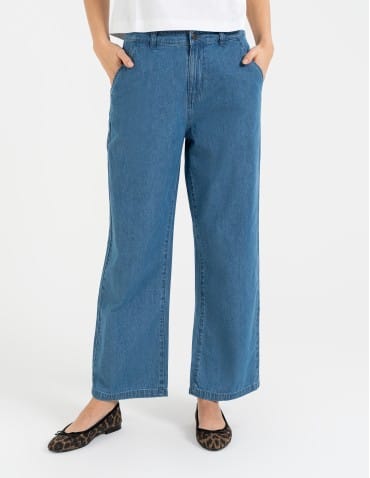 Spodnie materiałowe - Spodnie damskie jeansowe casual z wysokim stanem NIEBIESKI - produkt 6