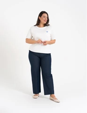 Spodnie materiałowe - Spodnie damskie jeansowe casual z wysokim stanem CIEMNY NIEBIESKI - produkt 1