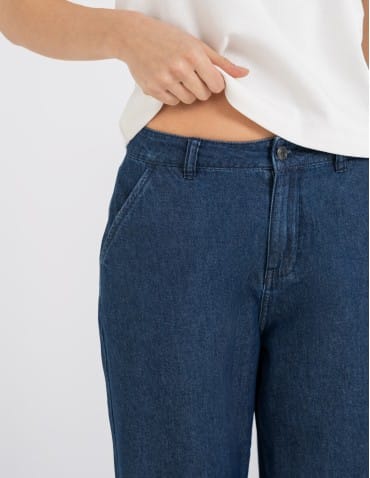 Spodnie materiałowe - Spodnie damskie jeansowe casual z wysokim stanem CIEMNY NIEBIESKI - produkt 2