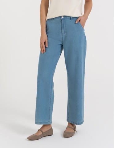 Spodnie materiałowe - Spodnie damskie jeansowe casual z wysokim stanem JASNY NIEBIESKI  - produkt 9
