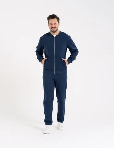 Bluzy dresowe - Bluza dresowa męska bomberka na zamek GRANATOWY - produkt 1