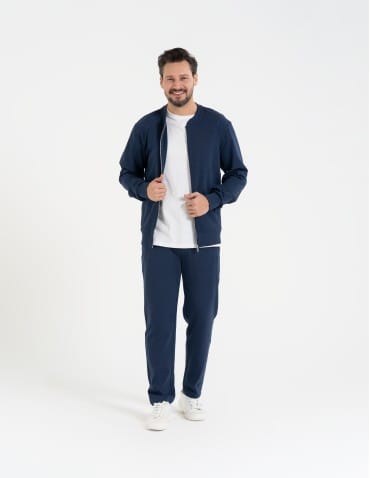 Bluzy dresowe - Bluza dresowa męska bomberka na zamek GRANATOWY - produkt 2