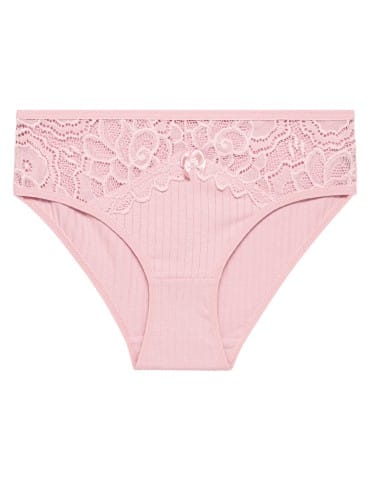 Majtki figi - Majtki damskie figi bikini bawełniane w delikatny prążek z koronką 6-pak WIELOKOLOROWY - produkt 2