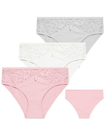 Majtki figi - Majtki damskie figi bikini bawełniane w delikatny prążek z koronką 6-pak WIELOKOLOROWY - produkt 6