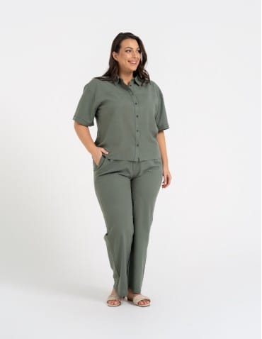 Spodnie materiałowe - Spodnie damskie casual z lnu i wiskozy z kieszeniami ZIELONY - produkt 8