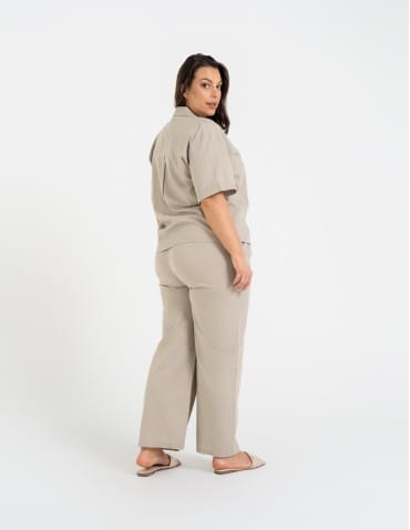 Koszule - Koszula damska casual elegancka z lnu i wiskozy i krótkim rękawem ZIELONY - produkt 10