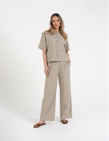 Koszule - Koszula damska casual elegancka z lnu i wiskozy i krótkim rękawem ZIELONY - produkt 13