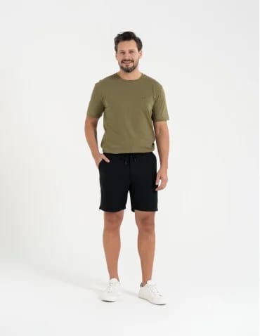 Szorty materiałowe - Spodenki męskie lniane casual wiązane z kieszeniami CZARNY - produkt 1