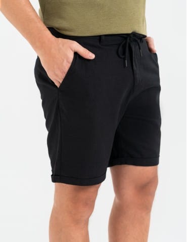 Szorty materiałowe - Spodenki męskie lniane casual wiązane z kieszeniami CZARNY - produkt 2