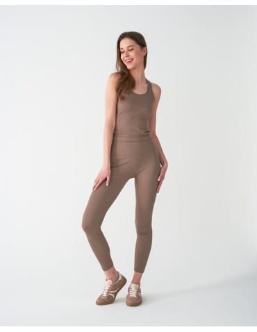 Legginsy damskie - Legginsy damskie o wysokim stanie z prążkowaną strukturą MOKKA - produkt 1
