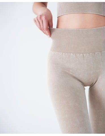 Legginsy damskie - Legginsy damskie bezszwowe z wysokim stanem sportowe BEŻOWY - produkt 3