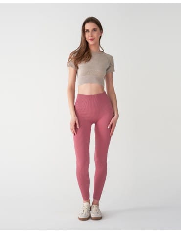 Legginsy damskie - Legginsy damskie z wysokim stanem prążkowane sportowe CZERWONY - produkt 5