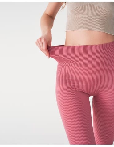 Legginsy damskie - Legginsy damskie z wysokim stanem prążkowane sportowe CZERWONY - produkt 6