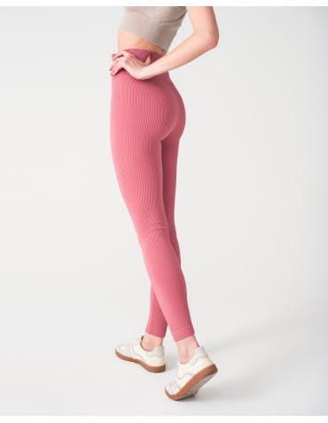 Legginsy damskie - Legginsy damskie z wysokim stanem prążkowane sportowe CZERWONY - produkt 7