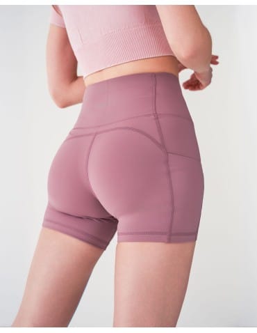 Legginsy damskie - Szorty sportowe damskie z wysokim stanem i kieszeniami RÓŻOWY - produkt 2