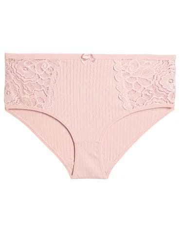 Majtki damskie figi maxi bikini bawełniane prążkowane z ozdobną koronką 6-pak - produkt 2